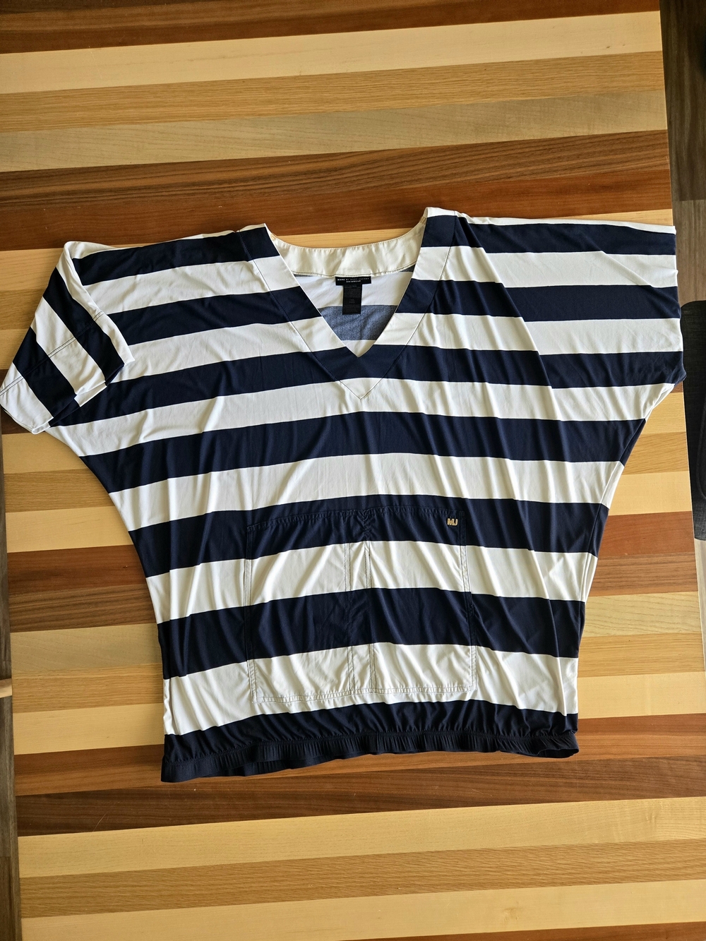 Marc by Marc Jacobs Navy and White Striped Dolman V-Neck Swim Coverup Size M/L